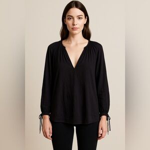 J.Crew Black Pointe Sir Tunic Blouse Long Sleeve V-Neck Boho Goth Witchy M Moto